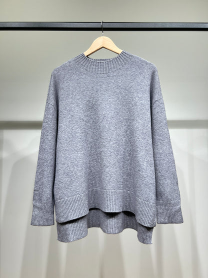 Pull Large Col Montant Manche Longue Bords-Côtelé