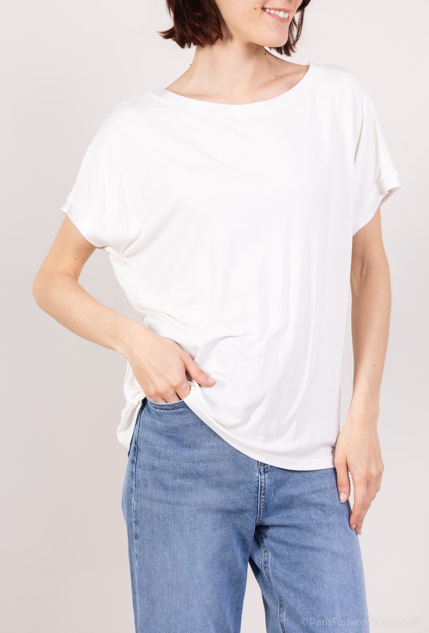 T-Shirt Manche Courte Effet Satiné Encolures Doublés