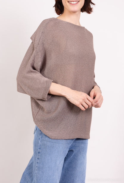 Lightweight Openwork Knit Sweater with Crossover Effect and Batwing Sleeves