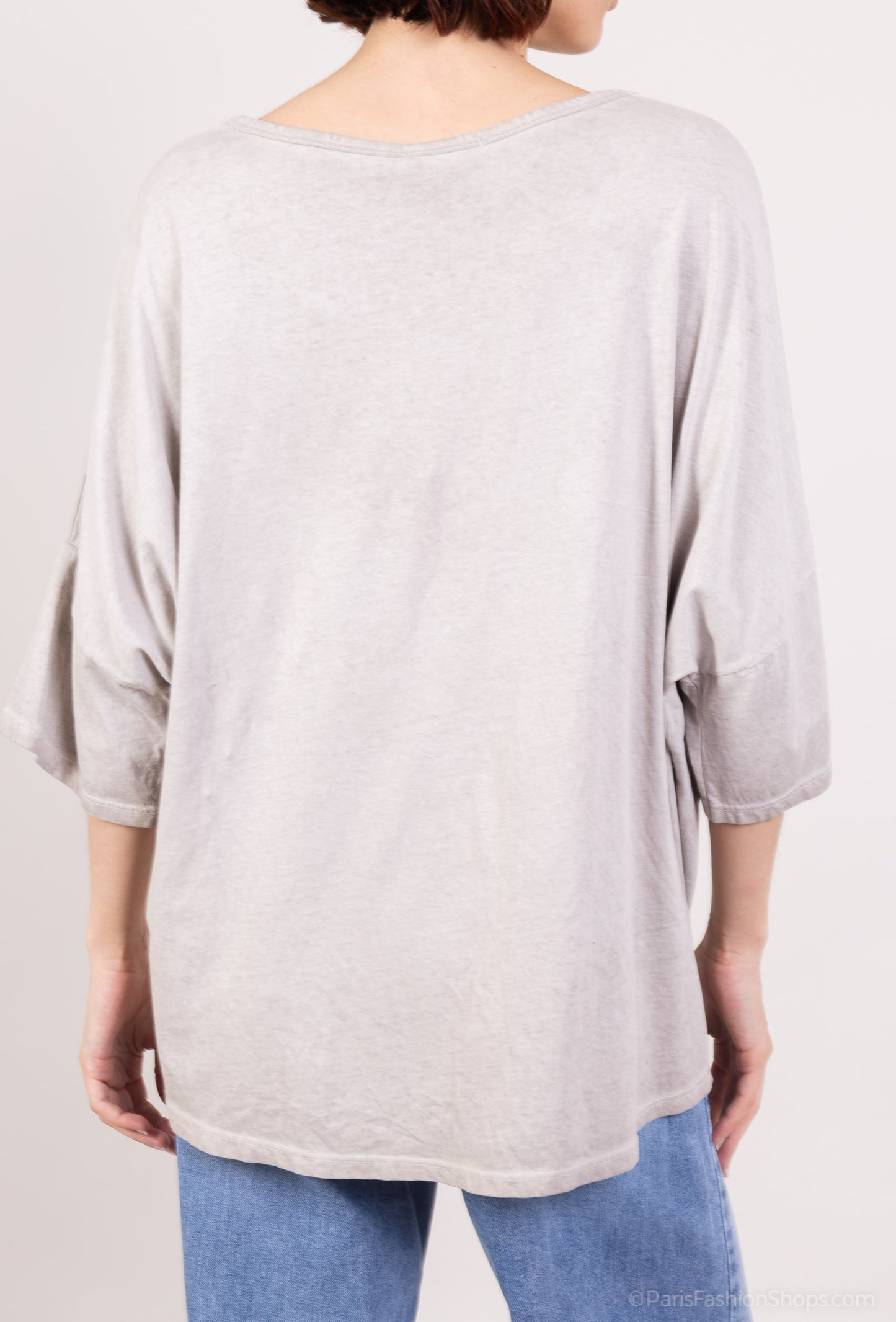 T-Shirt Large Motif Étoile Brodé à Sequins 100% Coton