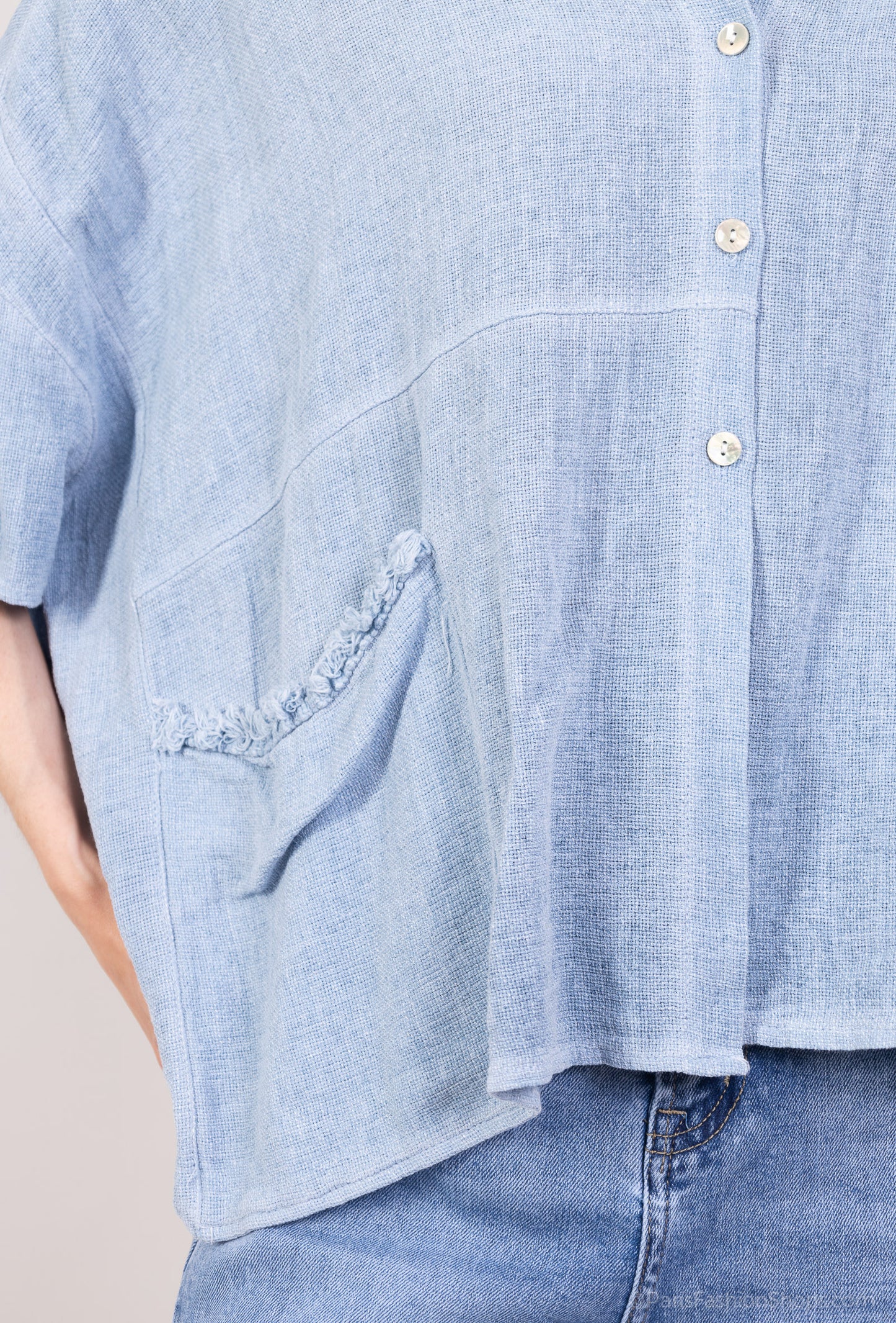 Chemisier Large Asymétrique Manche 3/4 à Poche 50% Lin