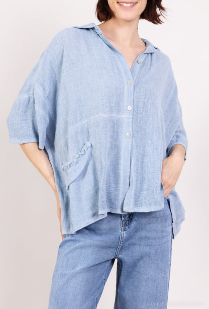Chemisier Large Asymétrique Manche 3/4 à Poche 50% Lin