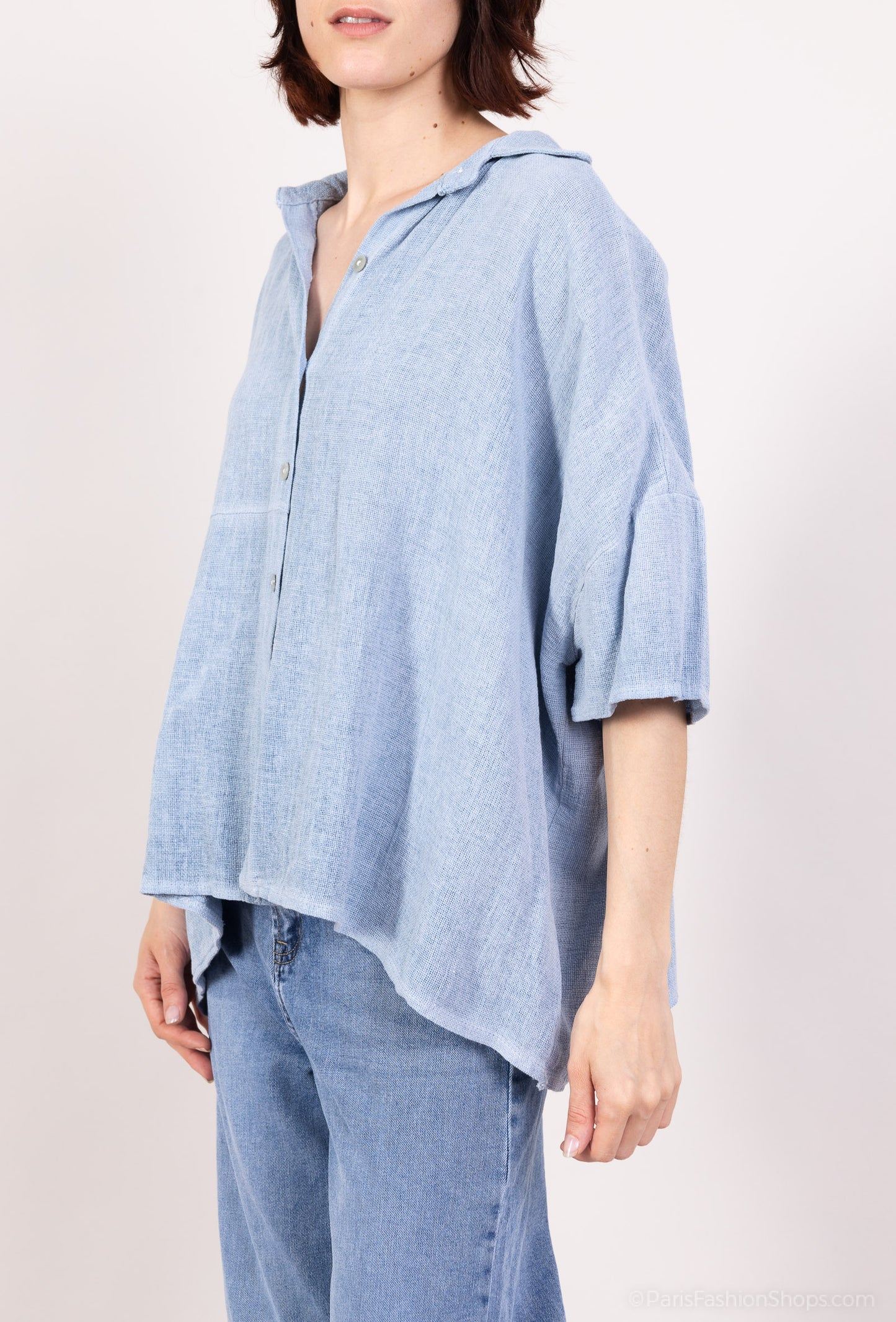 Chemisier Large Asymétrique Manche 3/4 à Poche 50% Lin