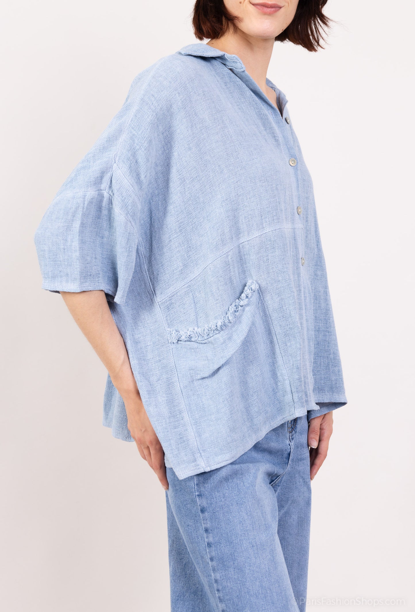 Chemisier Large Asymétrique Manche 3/4 à Poche 50% Lin