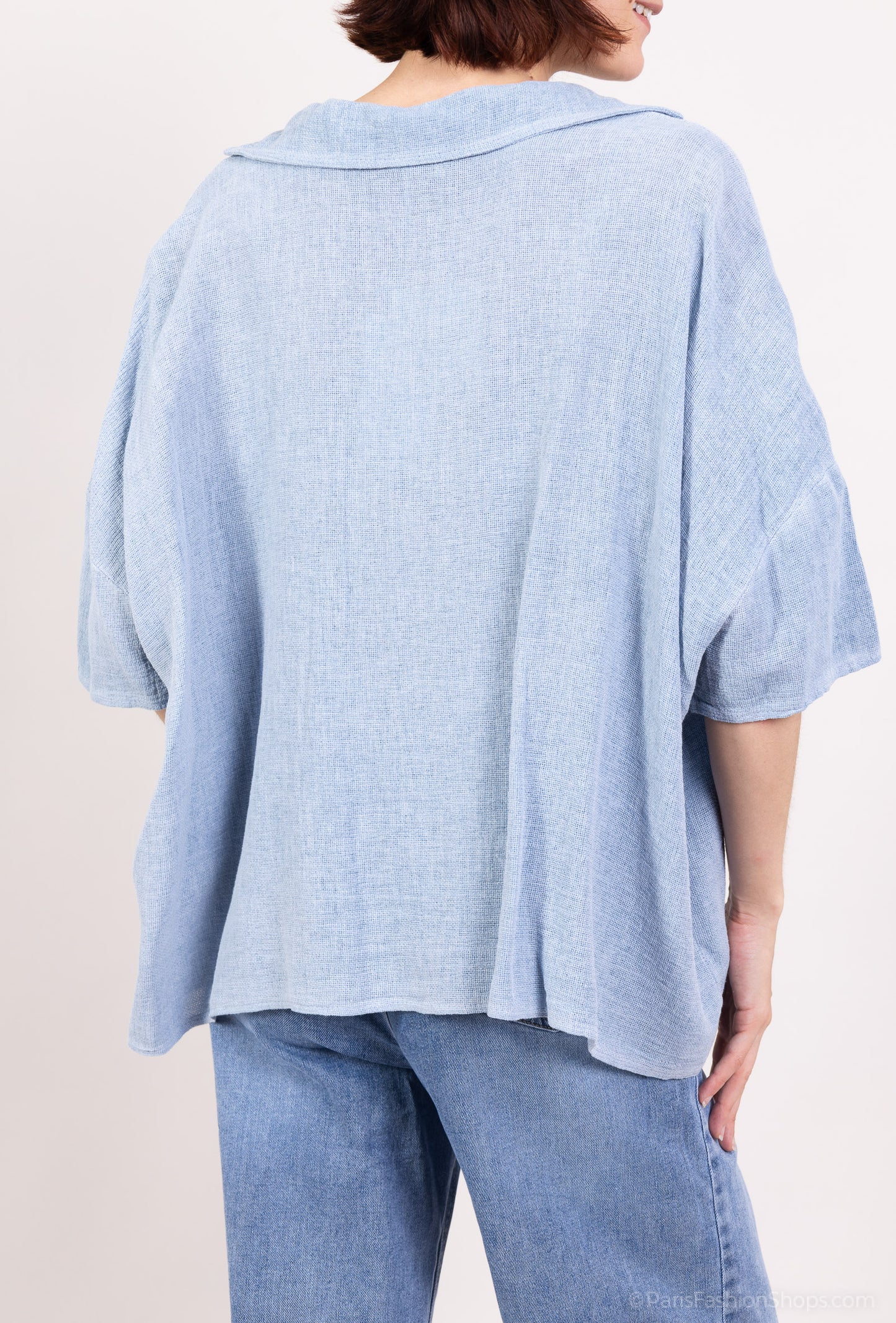 Chemisier Large Asymétrique Manche 3/4 à Poche 50% Lin