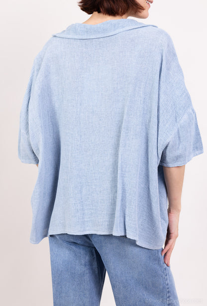 Chemisier Large Asymétrique Manche 3/4 à Poche 50% Lin