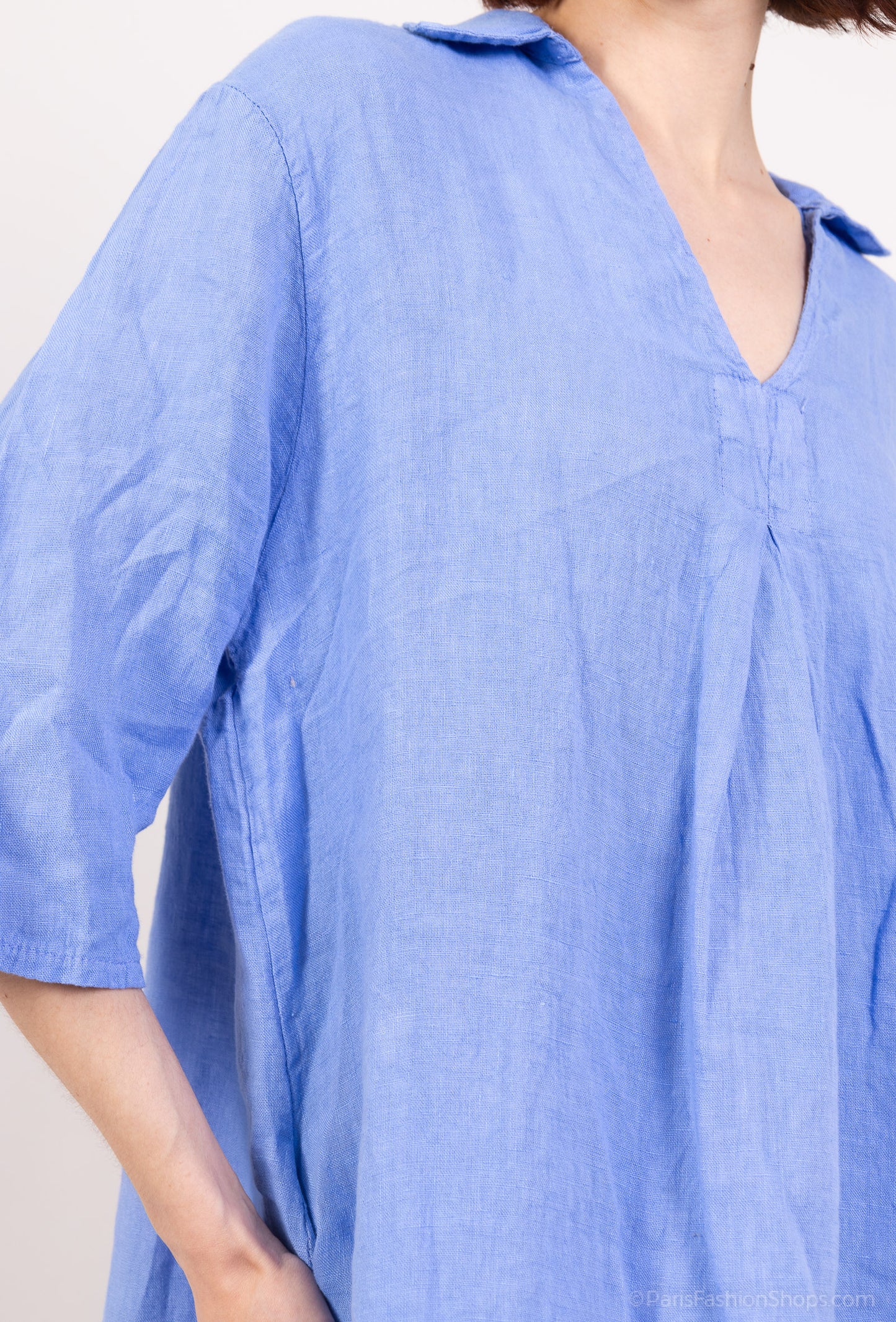 3/4 Sleeve V-Neck Tunic with Pockets 100% Linen