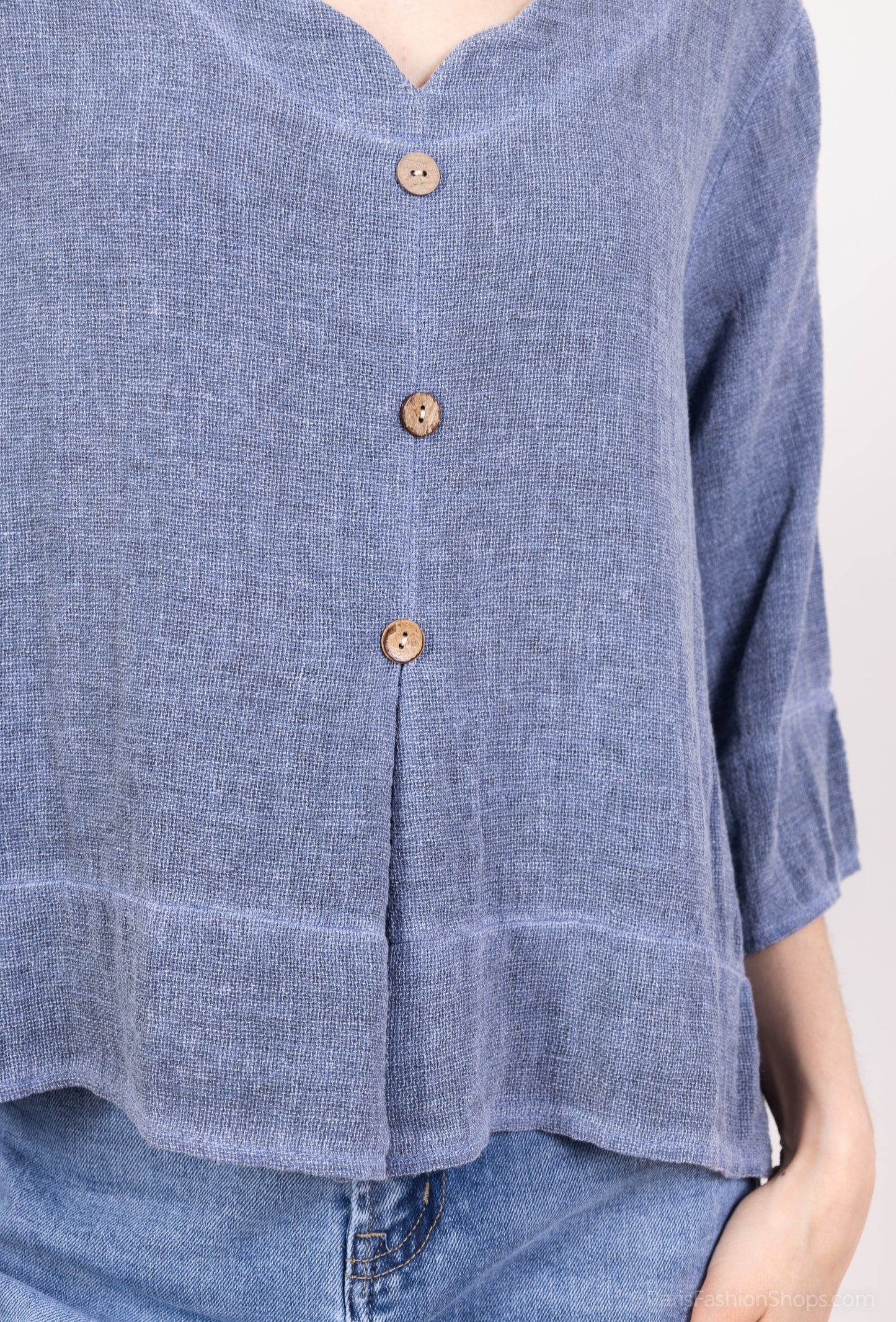 Pull Manche 3/4 Effet Cardigan 50% Lin & 50% Coton