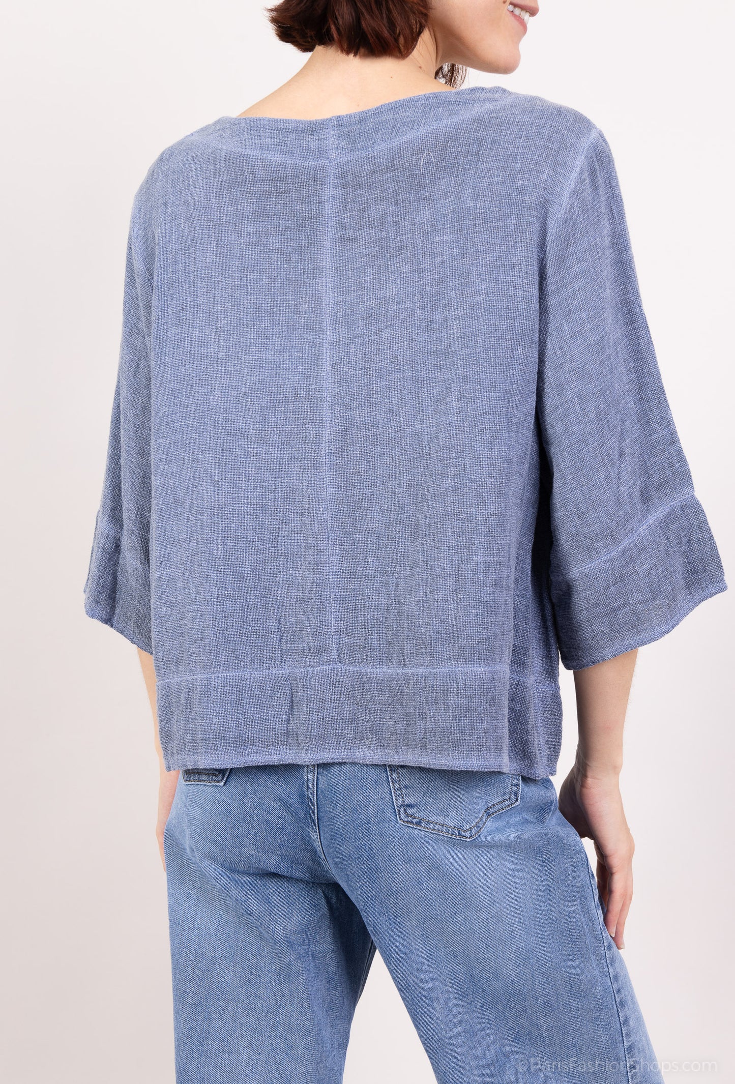 Pull Manche 3/4 Effet Cardigan 50% Lin & 50% Coton