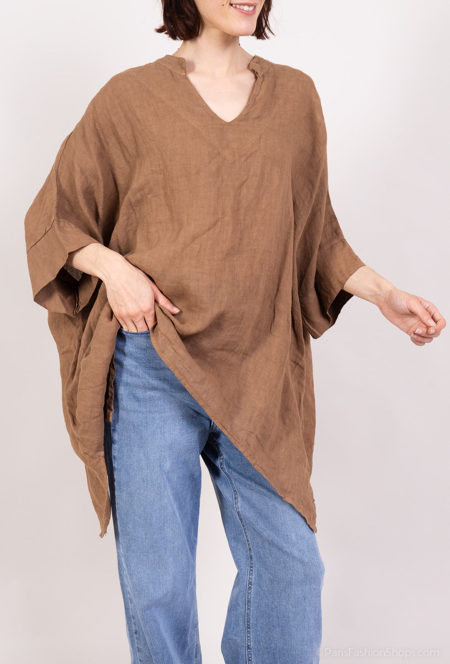 Tunique Large Manche 3/4 Col V 100% Lin