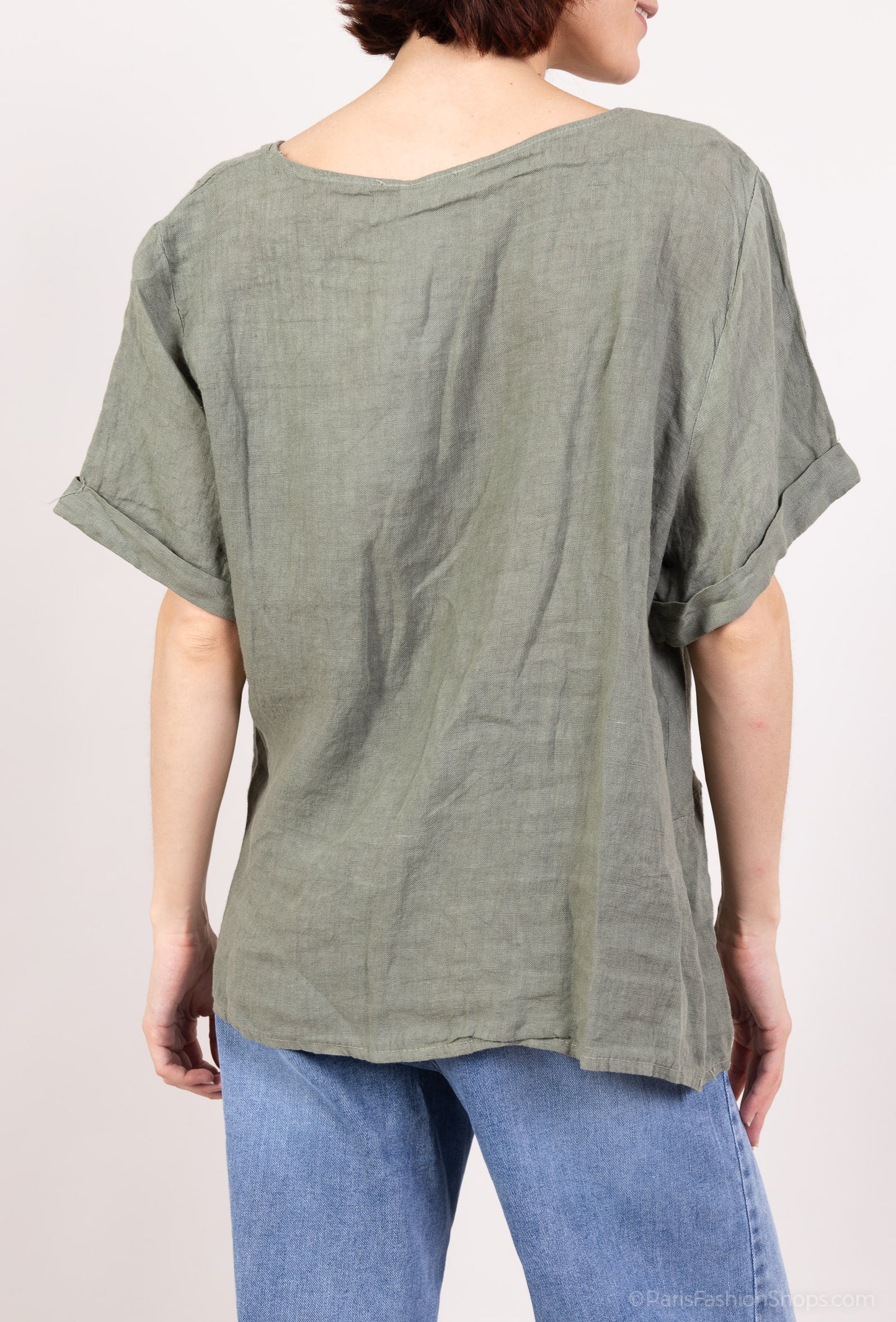 T-Shirt Manche Courte Large Nœud Décoratif 100% Lin