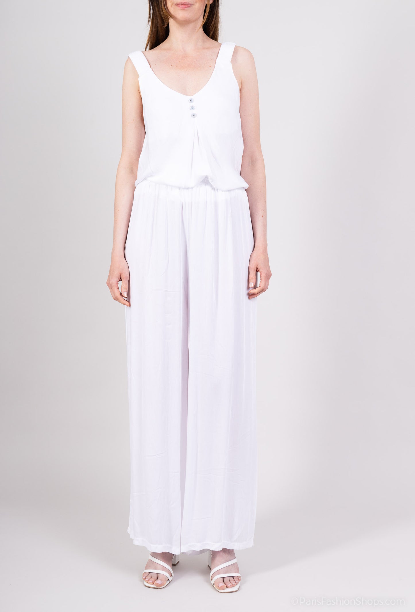 Pantalon Fluide Large à Taille Élastique 100% Viscose