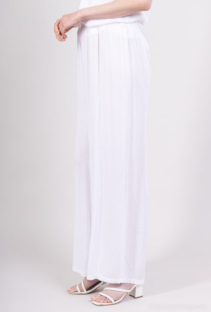 Pantalon Fluide Large à Taille Élastique 100% Viscose