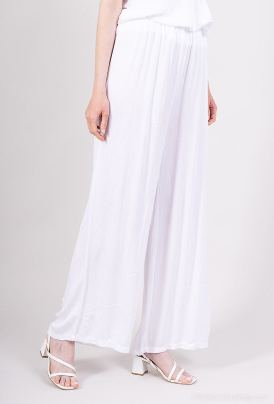 Pantalon Fluide Large à Taille Élastique 100% Viscose