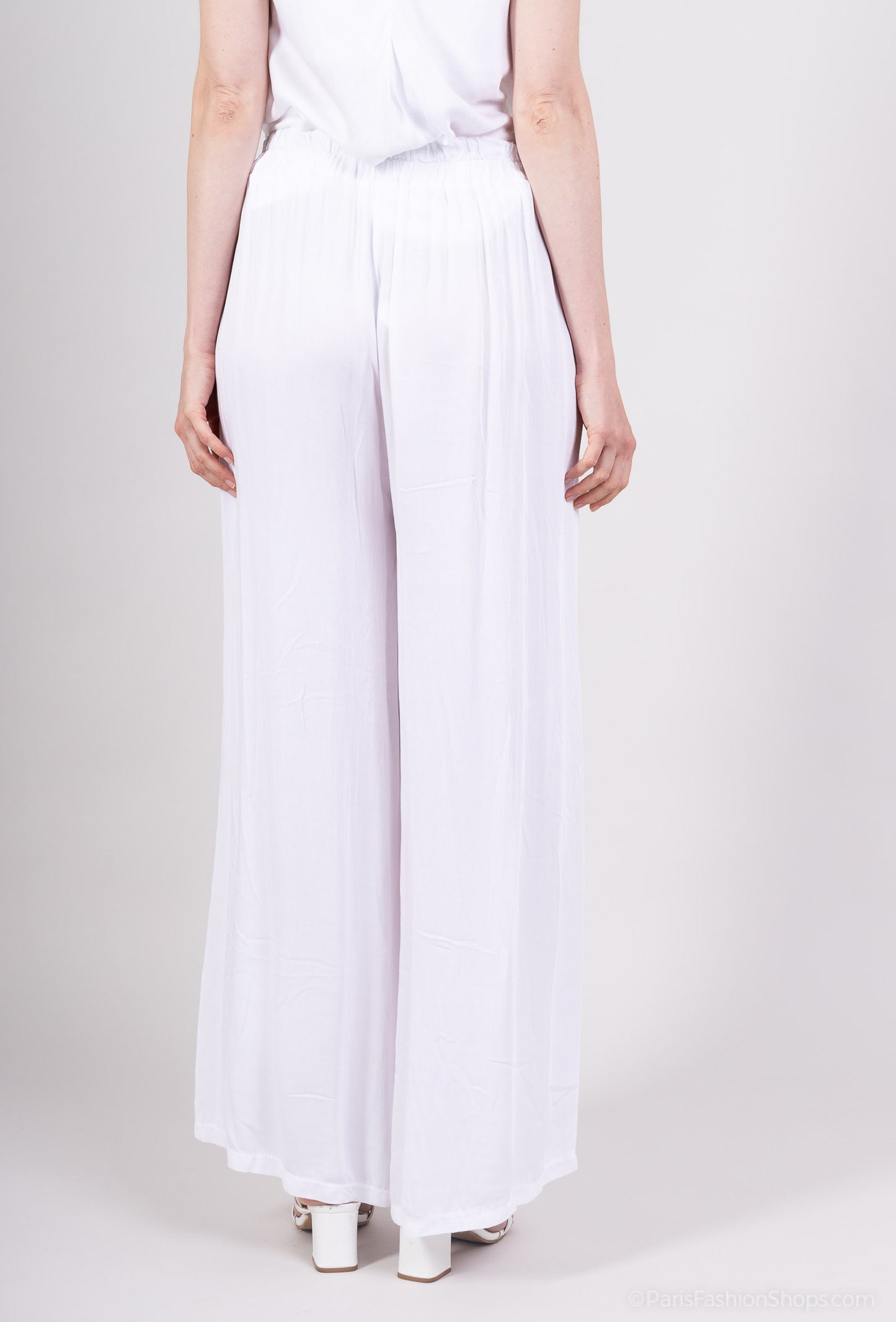 Pantalon Fluide Large à Taille Élastique 100% Viscose