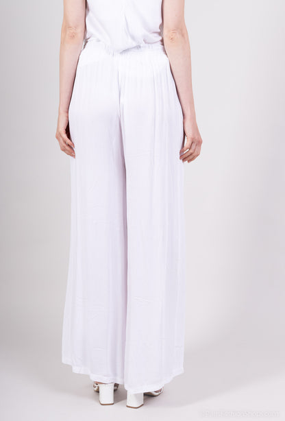 Pantalon Fluide Large à Taille Élastique 100% Viscose
