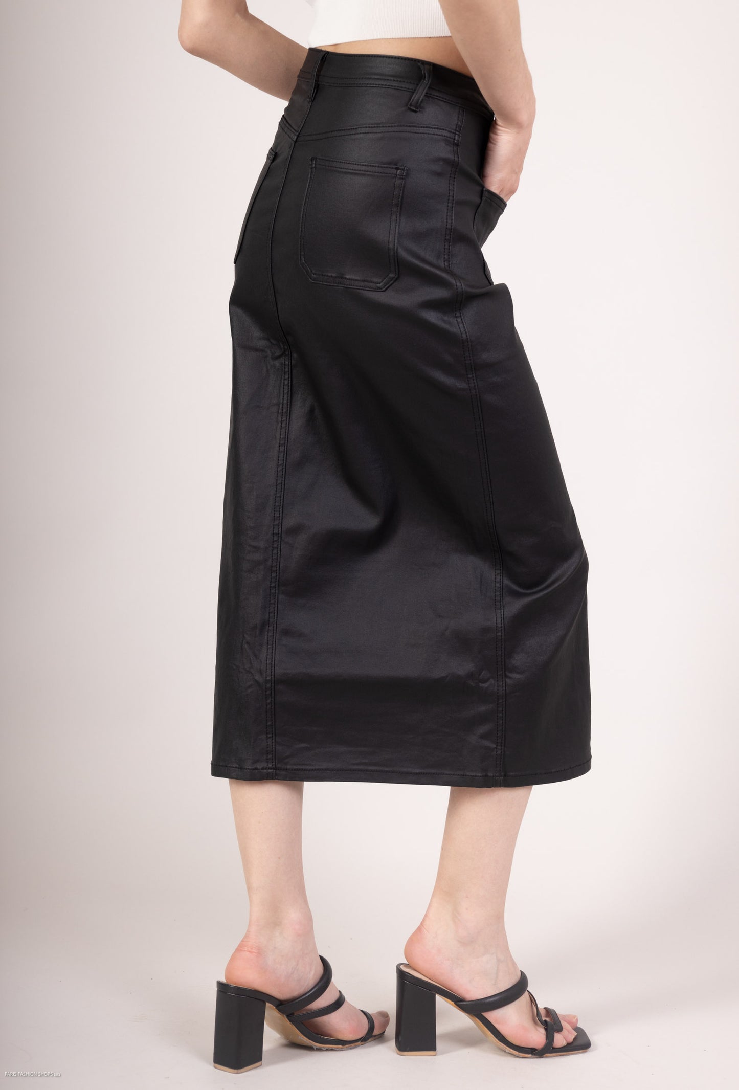 Jupe Jean Noir Fente Arrière Viscose Taillé XS-S-M-L-XL