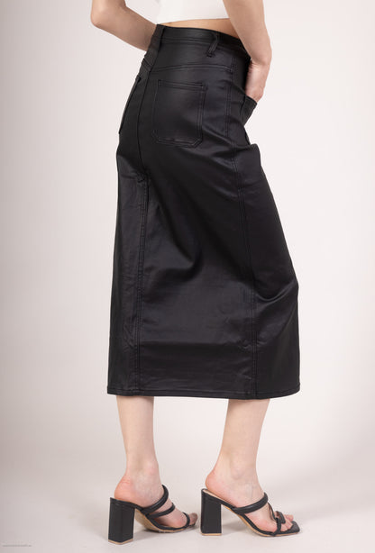 Jupe Jean Noir Fente Arrière Viscose Taillé XS-S-M-L-XL