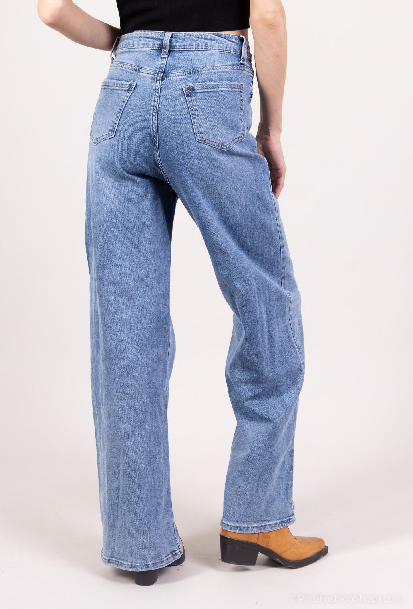 Jean Droit Stretch Coupe Large Taille Haute Taillé