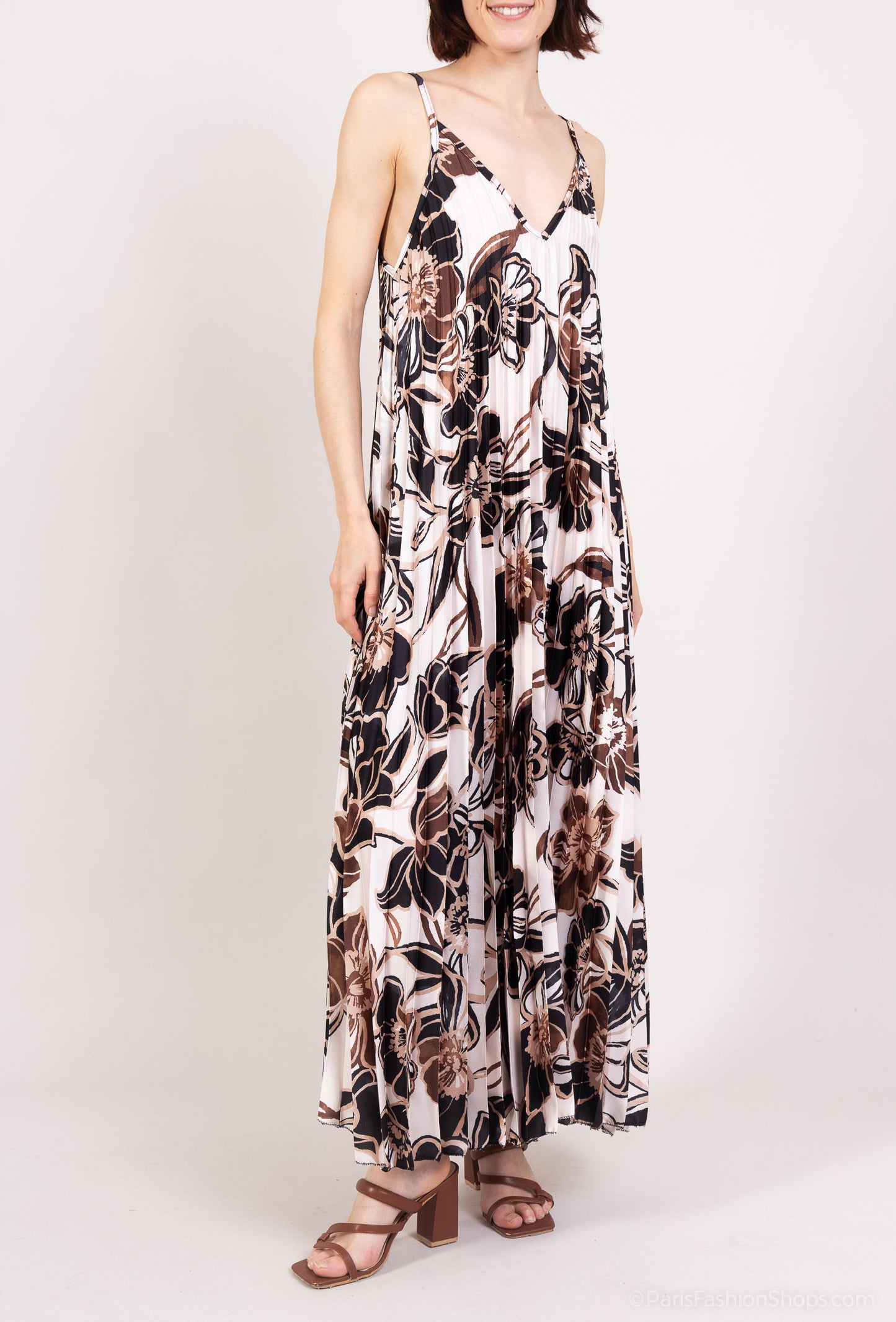 Robe Débardeur Plissé à Motif Fleuri