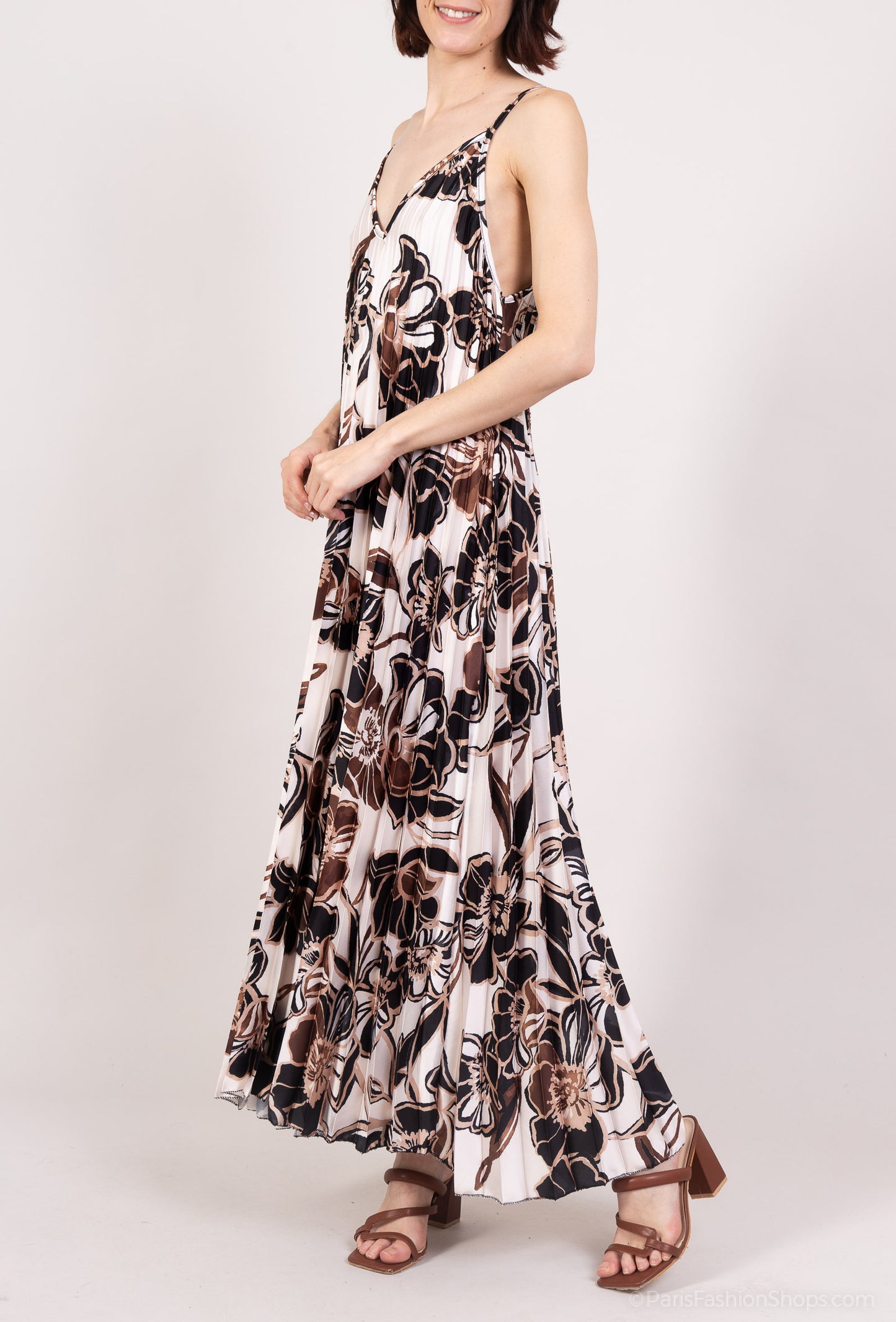 Robe Débardeur Plissé à Motif Fleuri