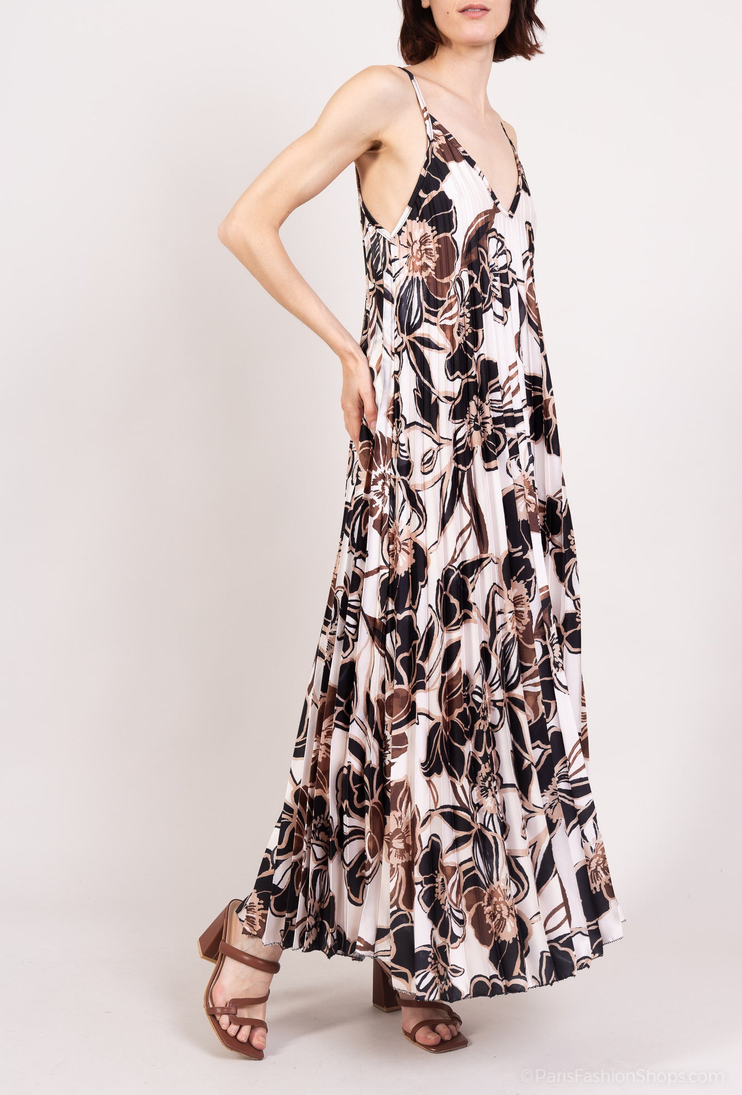 Robe Débardeur Plissé à Motif Fleuri