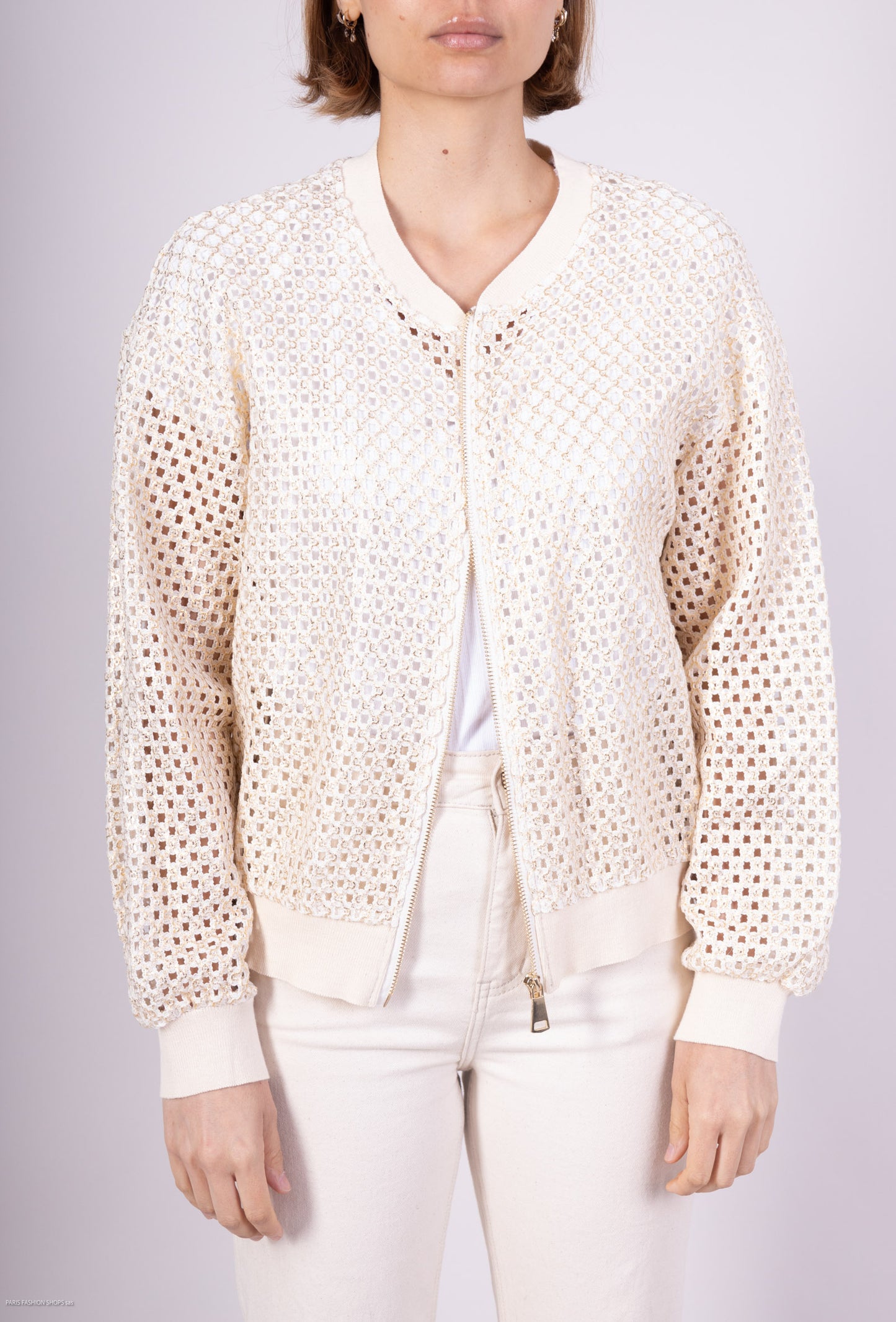 Blouson Maille Large Accents Dorés Coton/Polyester