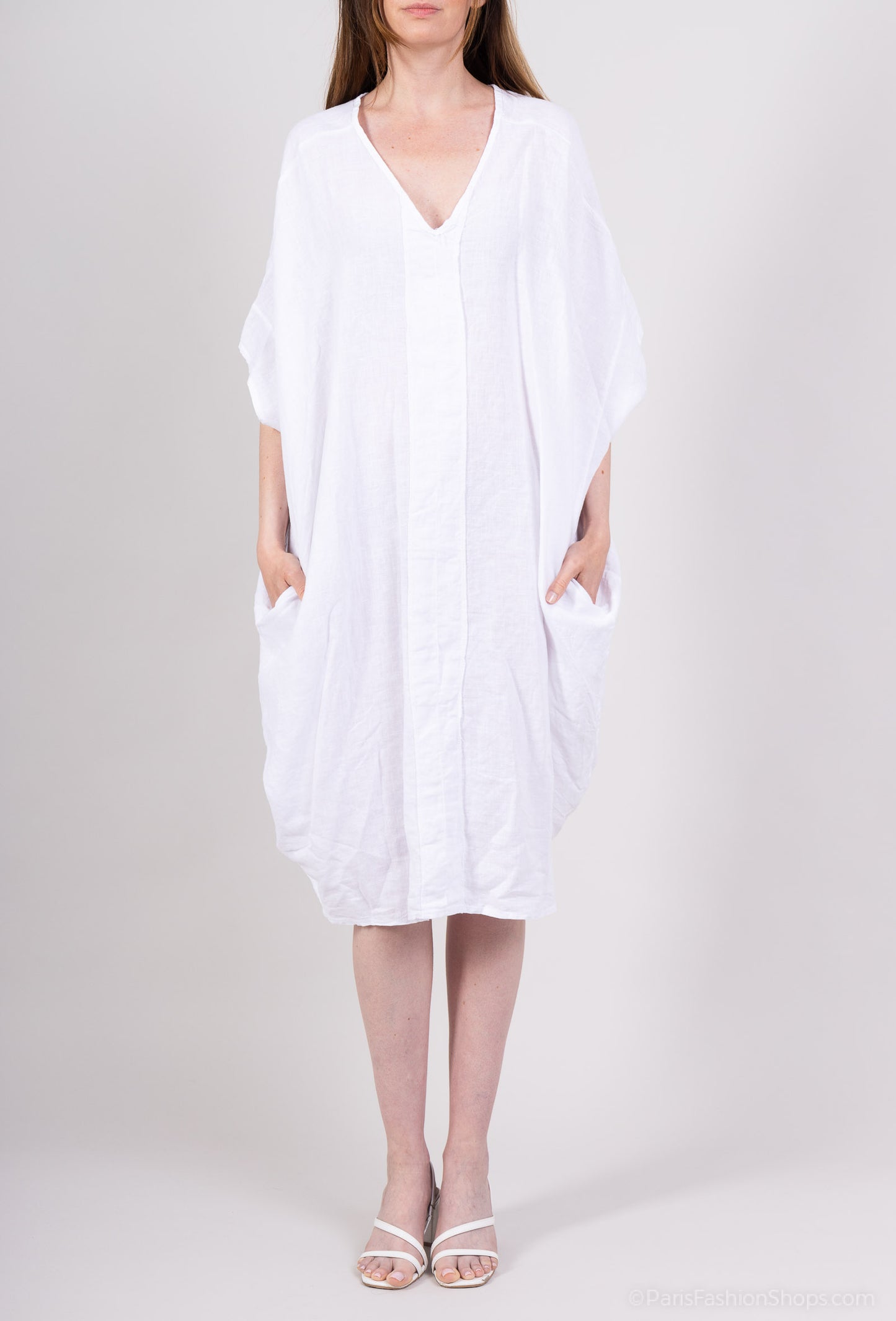 Tunique Large Col V Manche Chauve Souris 100% Lin