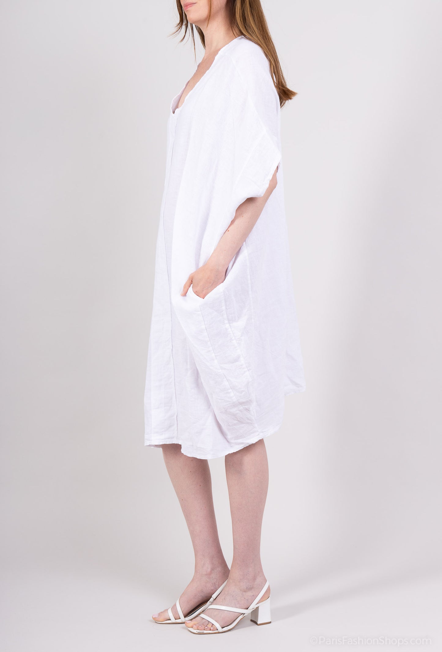 Tunique Large Col V Manche Chauve Souris 100% Lin