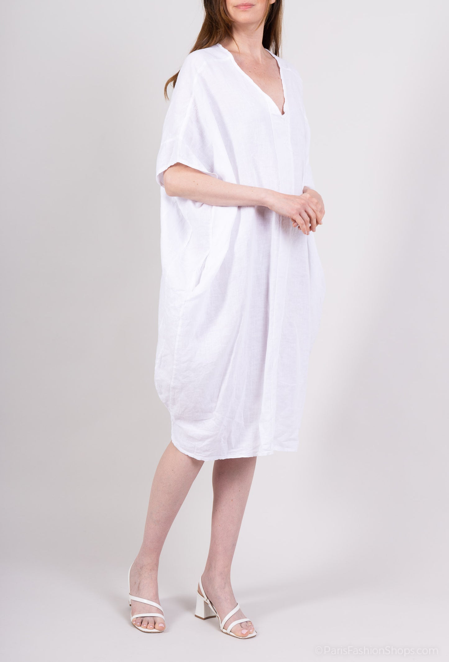 Tunique Large Col V Manche Chauve Souris 100% Lin