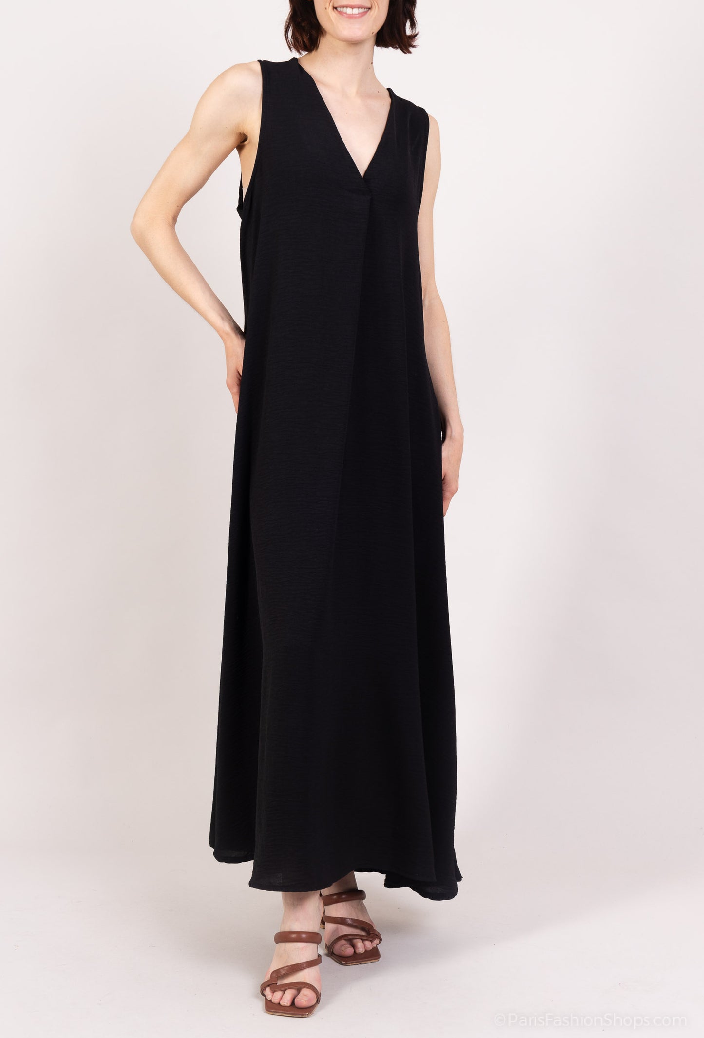 Robe Débardeur Maxi Col V Taille Élastique Au Dos