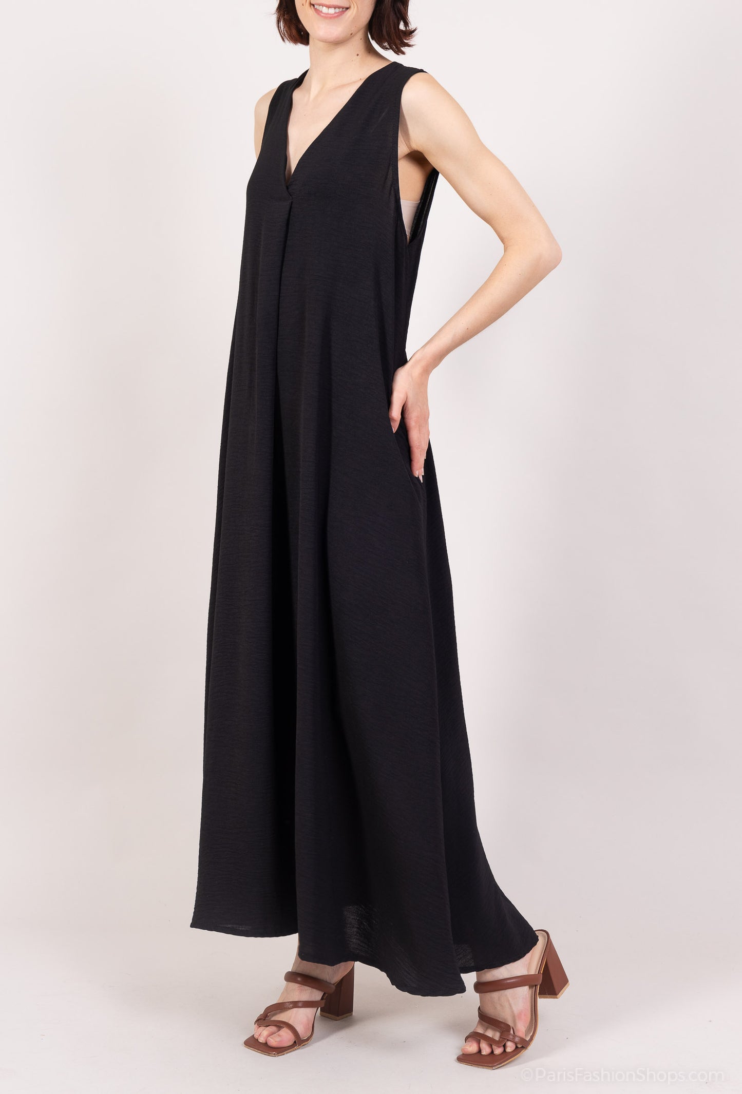 Robe Débardeur Maxi Col V Taille Élastique Au Dos