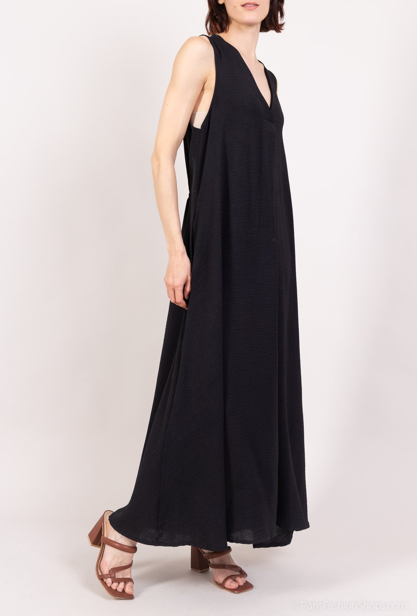 Robe Débardeur Maxi Col V Taille Élastique Au Dos