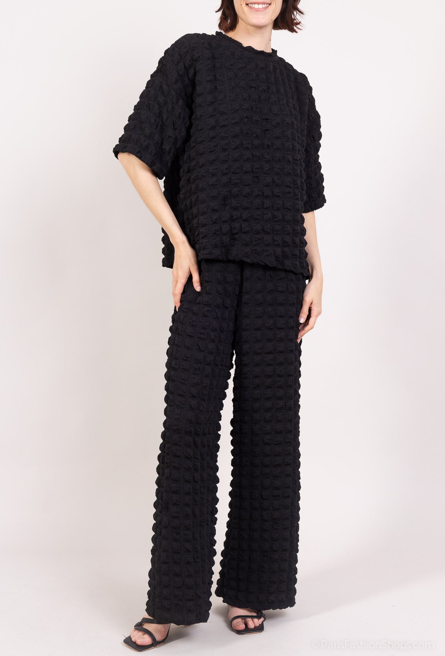 Ensemble Pull & Pantalon Manche Courte Gaufrés