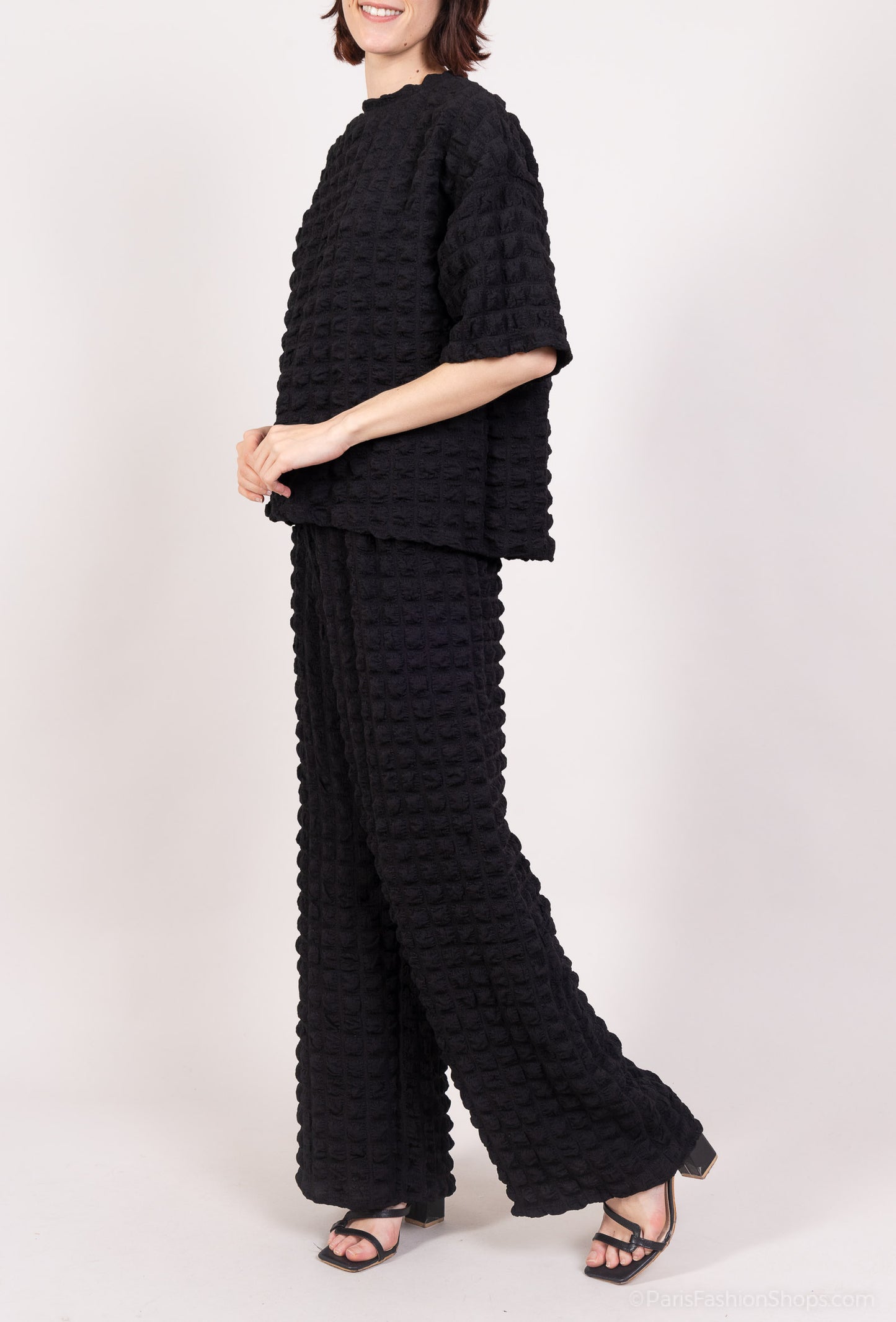 Ensemble Pull & Pantalon Manche Courte Gaufrés