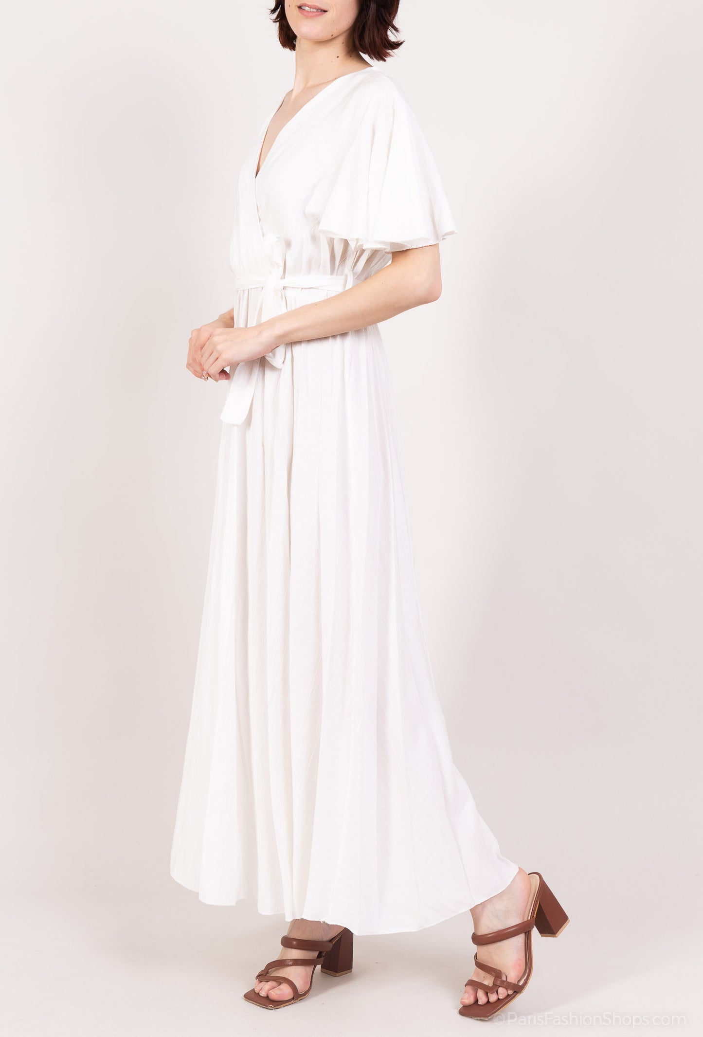 Robe Maxi Cache Cœur à Manches Papillon & Ceinture