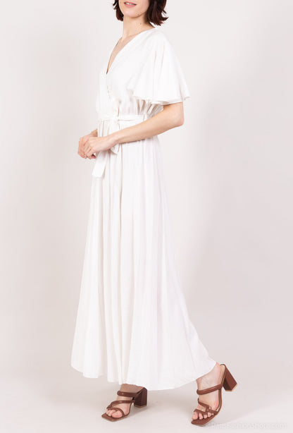 Robe Maxi Cache Cœur à Manches Papillon & Ceinture