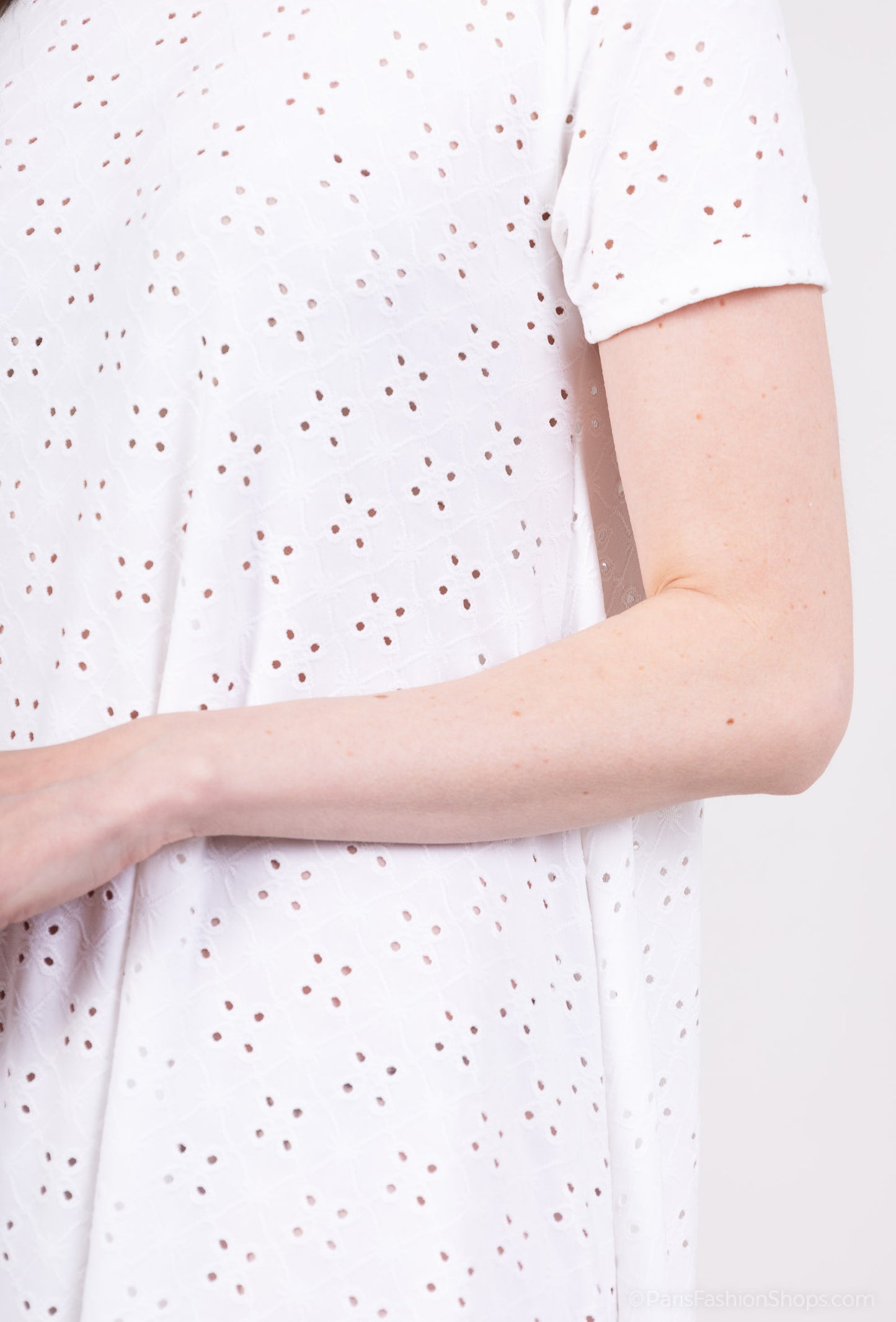 Robe Midi Manche Courte Dentelle Anglaise