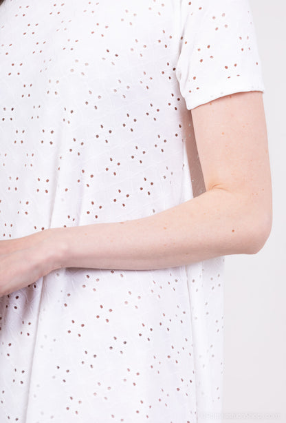 Robe Midi Manche Courte Dentelle Anglaise