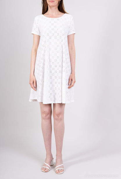 Robe Midi Manche Courte Dentelle Anglaise