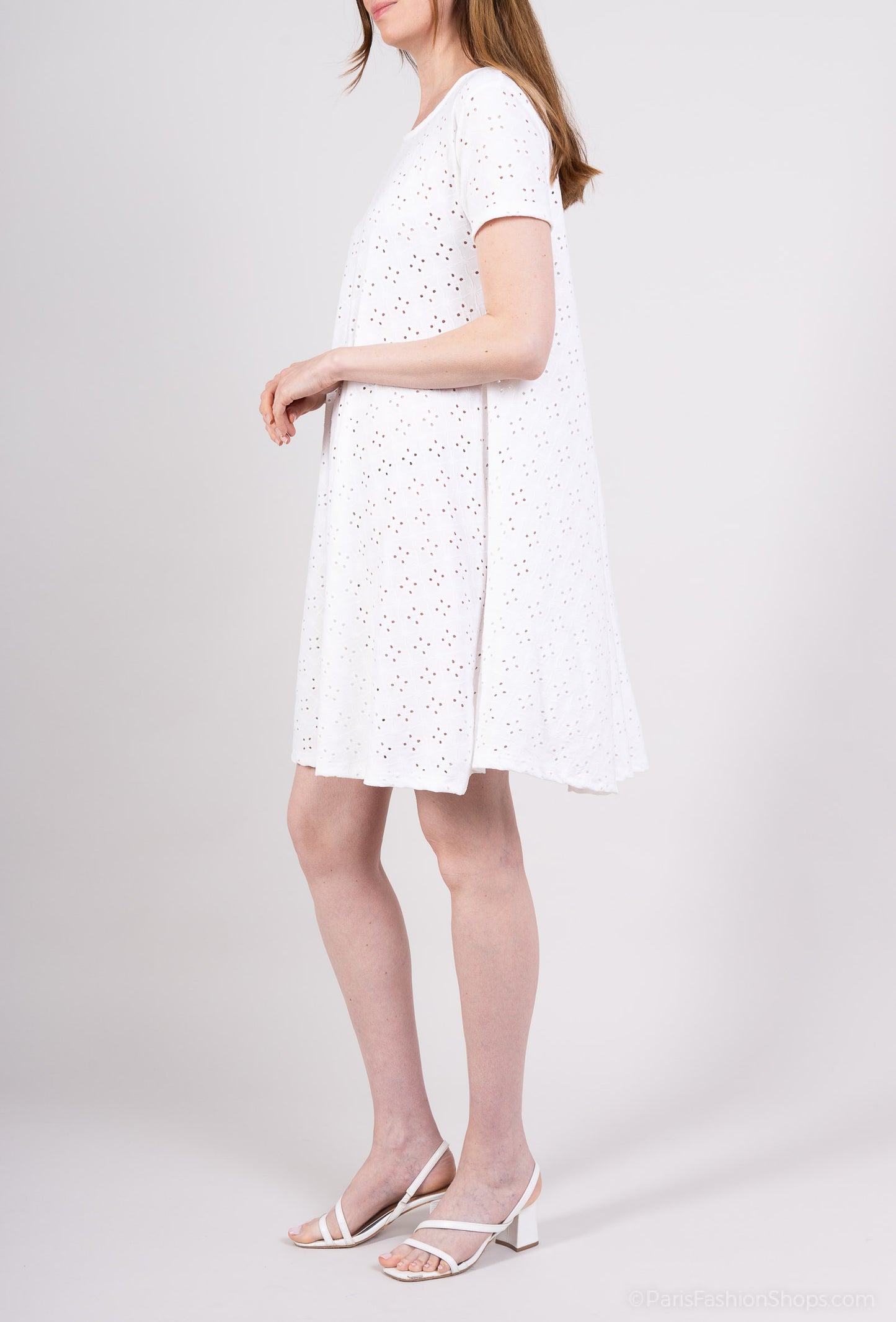 Robe Midi Manche Courte Dentelle Anglaise