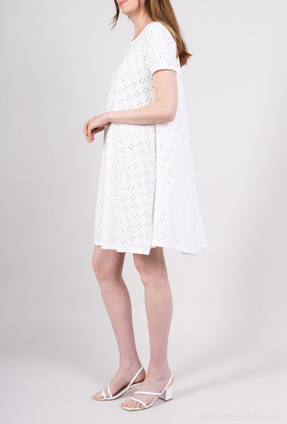 Robe Midi Manche Courte Dentelle Anglaise