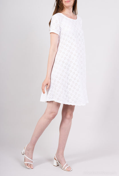 Robe Midi Manche Courte Dentelle Anglaise