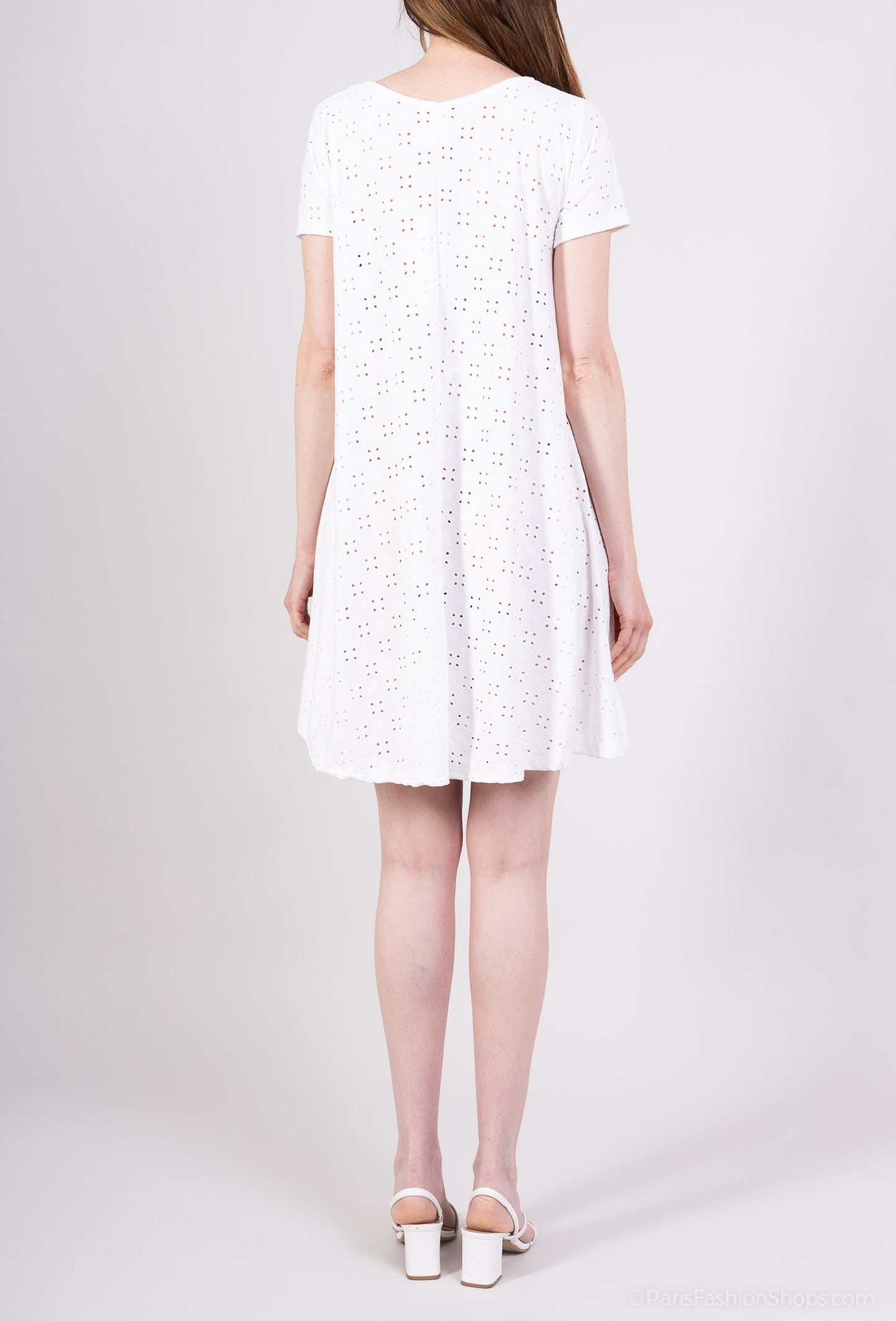 Robe Midi Manche Courte Dentelle Anglaise