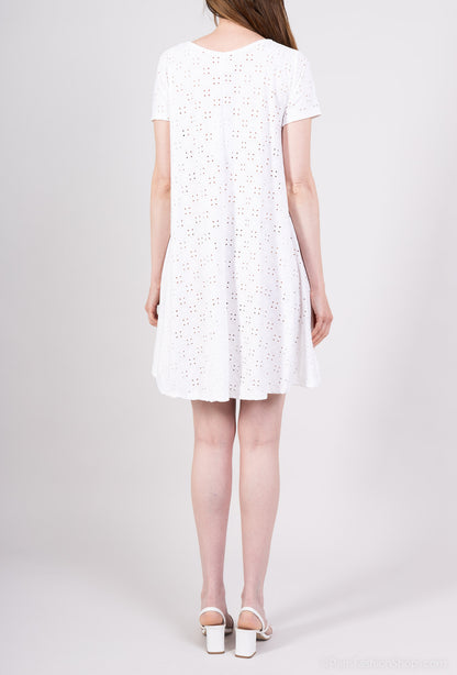 Robe Midi Manche Courte Dentelle Anglaise