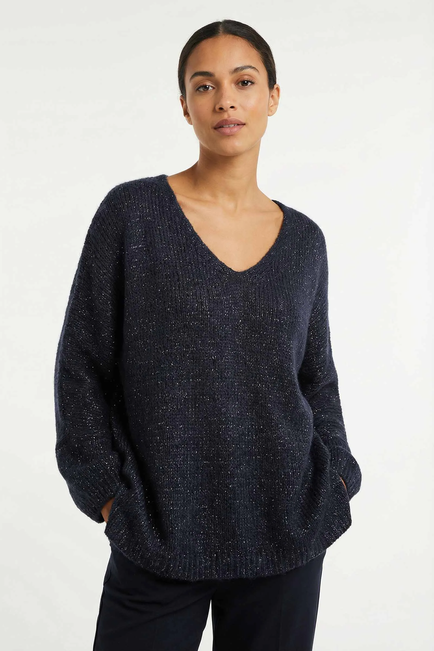 Pull Maille Large Manche Longue Lurex 60% Mohair/Virgin Wool