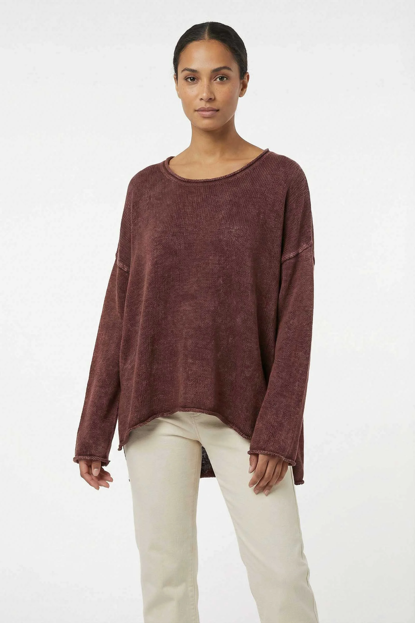 Pull Maille Large Col Rond Shoulder Drop Délavé 100% Coton