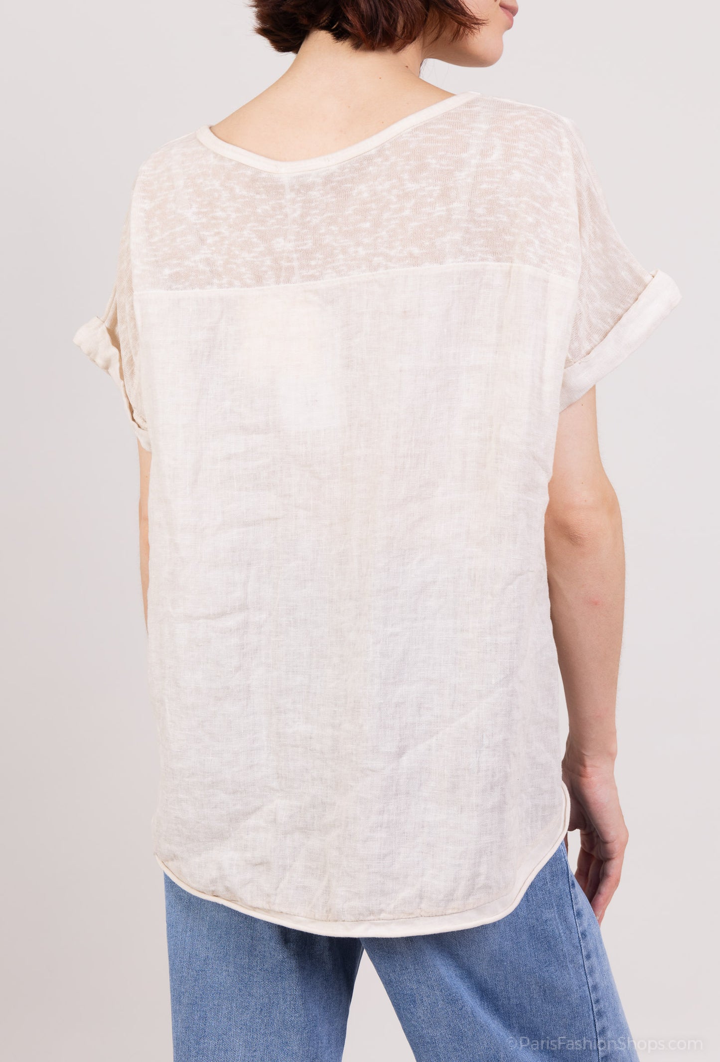 T-Shirt Manche Courte à Ourlet Chiné 100% Lin
