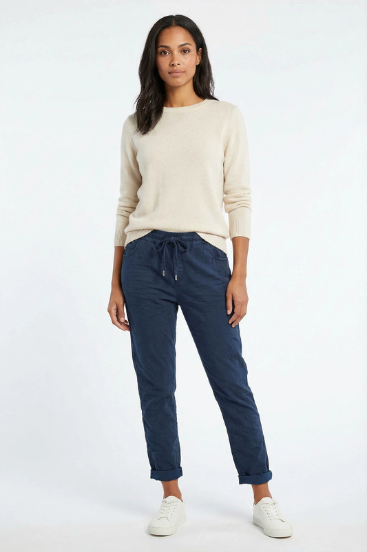 Pantalon Jegging à Cordelière En Viscose Stretch