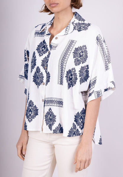 Chemise Légère Manche 3/4 à Motif Floral En Lin